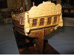 Remarkable stern carvings seen on the Historical Ship Model stand.
